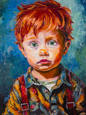 Little Redhead from Scotland original figurative impasto oil painting on HPL panel by Marek Hausmann