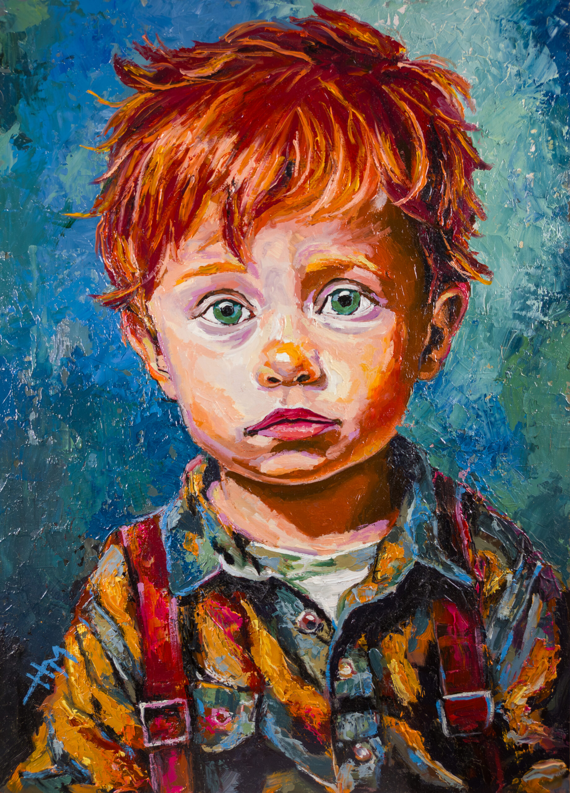 Little Redhead from Scotland original figurative impasto oil painting on HPL panel by Marek Hausmann