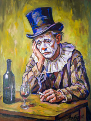 Nichts zum Lachen original figurative oil painting on linen canvas by Marek Hausmann