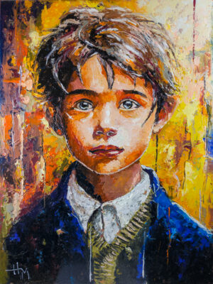 Sicilian Boy original figurative impasto oil painting on HPL panel by Marek Hausmann