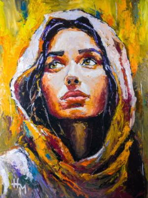 In the Shadow of Glory Miriam original figurative impasto oil painting on HPL panel by Marek Hausmann