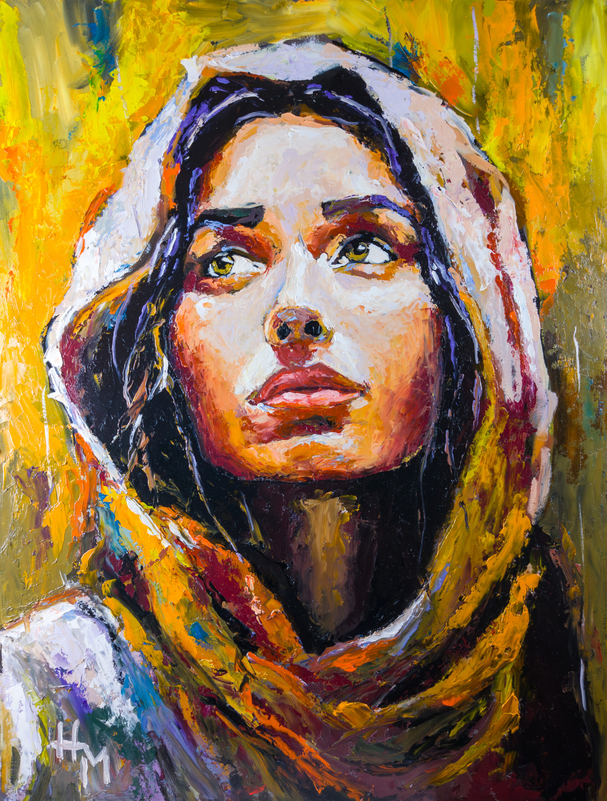 In the Shadow of Glory Miriam original figurative impasto oil painting on HPL panel by Marek Hausmann