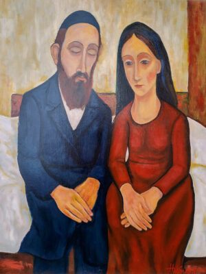 A Prayer for Parenthood original figurative oil painting on canvas from Kaddish for Shtetl series by Marek Hausmann