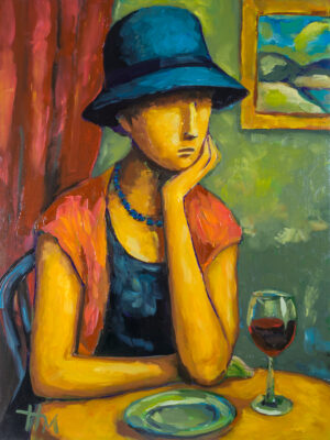 Waiting for Him original figurative impasto oil painting on HPL panel by Marek Hausmann