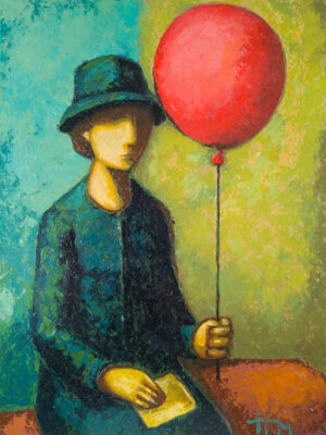 Waiting for a Grandson original figurative impasto oil painting on canvas by Marek Hausmann