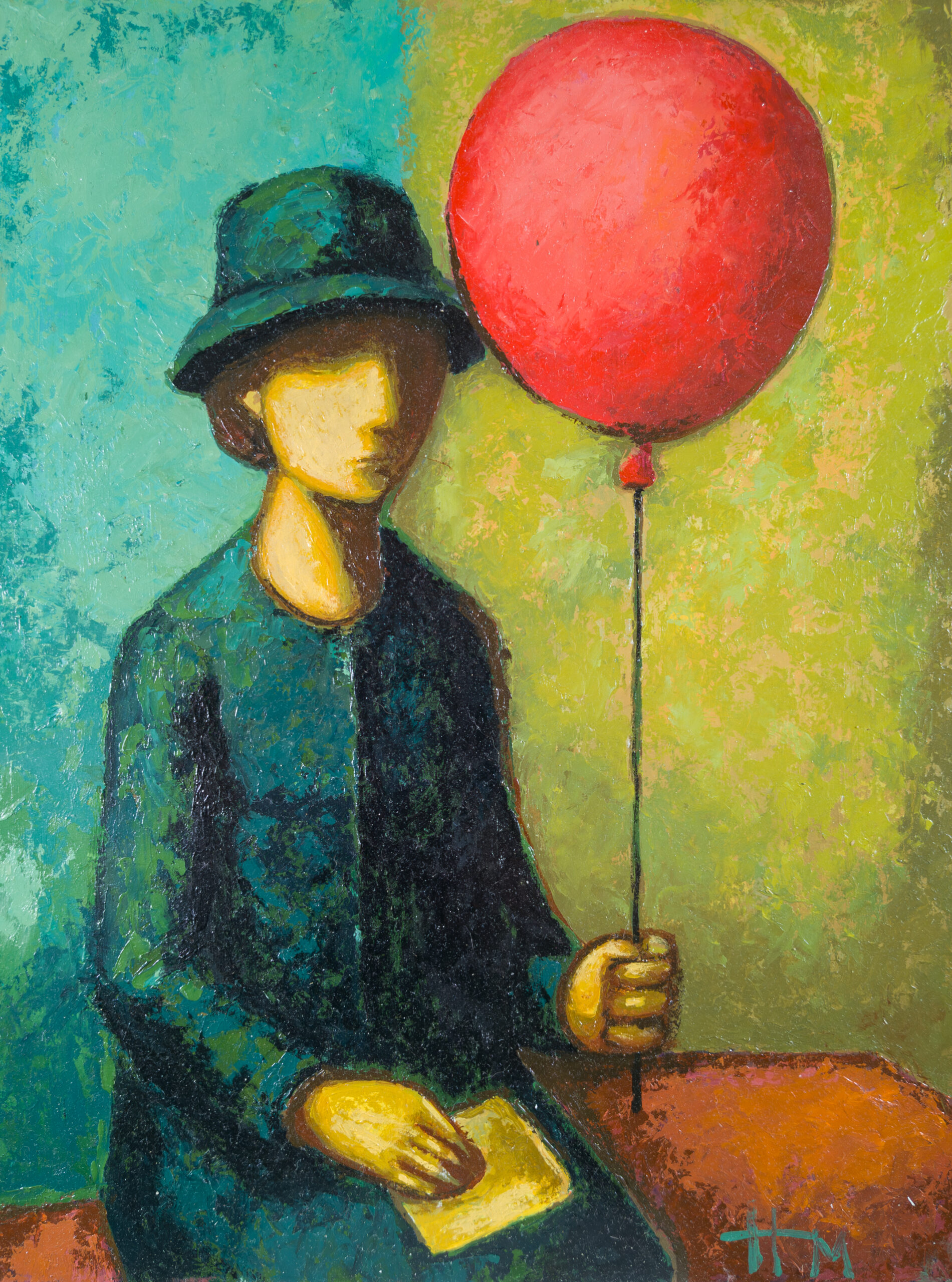 Waiting for a Grandson original figurative impasto oil painting on canvas by Marek Hausmann