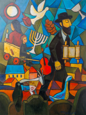Heritage original figurative oil painting on canvas from Kaddish for Shtetl series by Marek Hausmann
