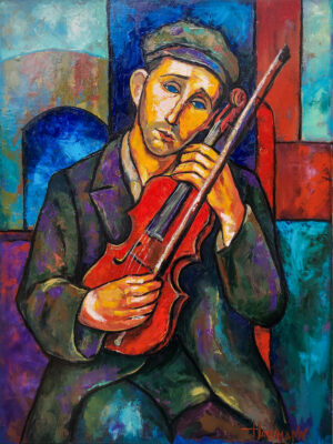 The Interrupted Melody original figurative oil painting on canvas from Kaddish for Shtetl series by Marek Hausmann