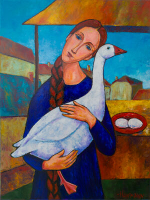 The Treif Goose original figurative oil painting on canvas from Kaddish for Shtetl series by Marek Hausmann