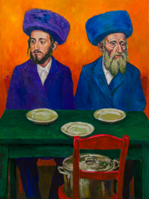 Waiting for Cholent original figurative oil painting on canvas from Kaddish for Shtetl series by Marek Hausmann