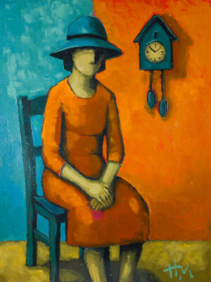 Waiting for a Husband original figurative impasto oil painting on canvas by Marek Hausmann