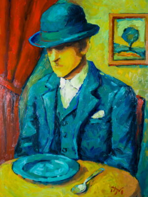 Waiting for Dinner original figurative impasto oil painting on canvas by Marek Hausmann